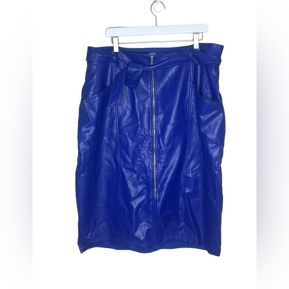 EVA FRANCO Royal Blue Faux Leather Midi Skirt - Picture 2 of 6